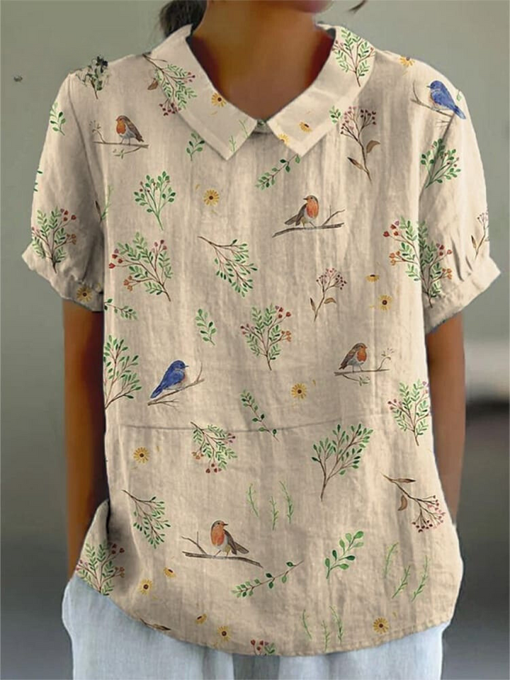 Maya | Chemise décontractée pour femmes avec imprimé d'oiseaux et de branches